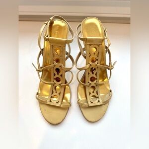 Coach Beige Gladiator-Inspired Strappy Sandals with Lace-Up Detail